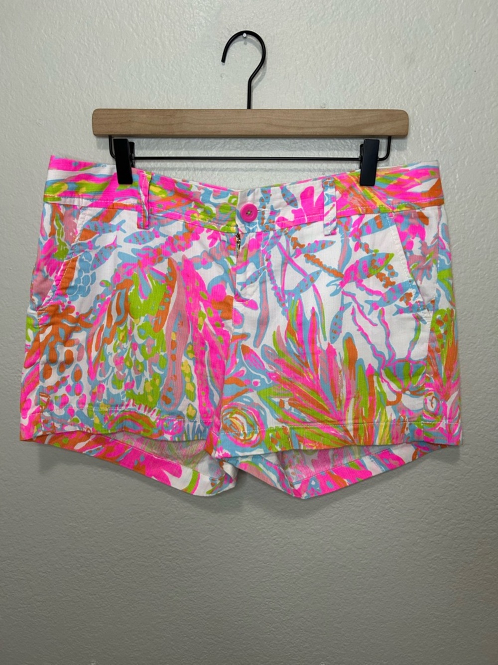 Lilly Pulitzer Neon Floral Print Jean Shorts - Pink, Orange, Green